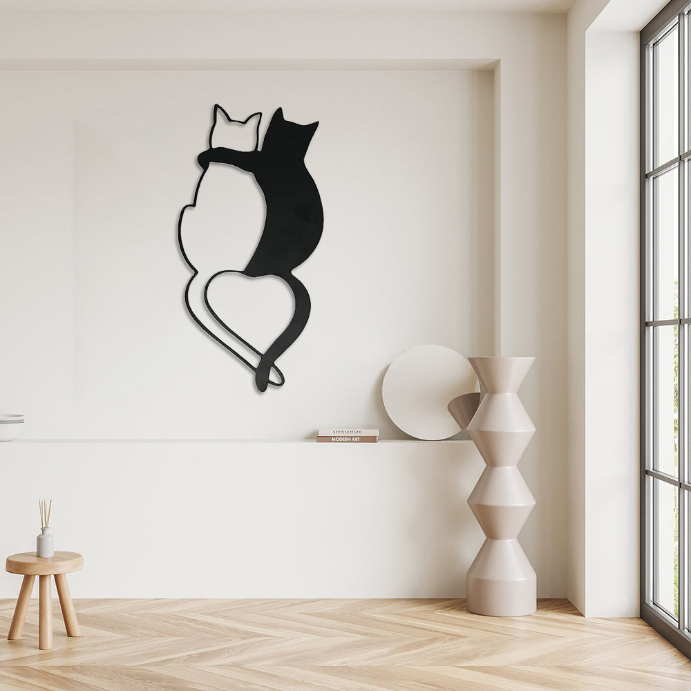 Schwarze und Weiße Katze Metall Wanddekoration