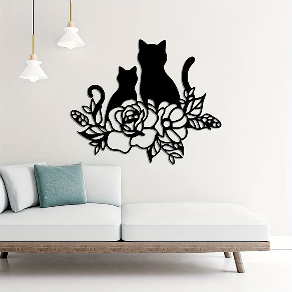 Katze und Blumen Metall Wanddekoration