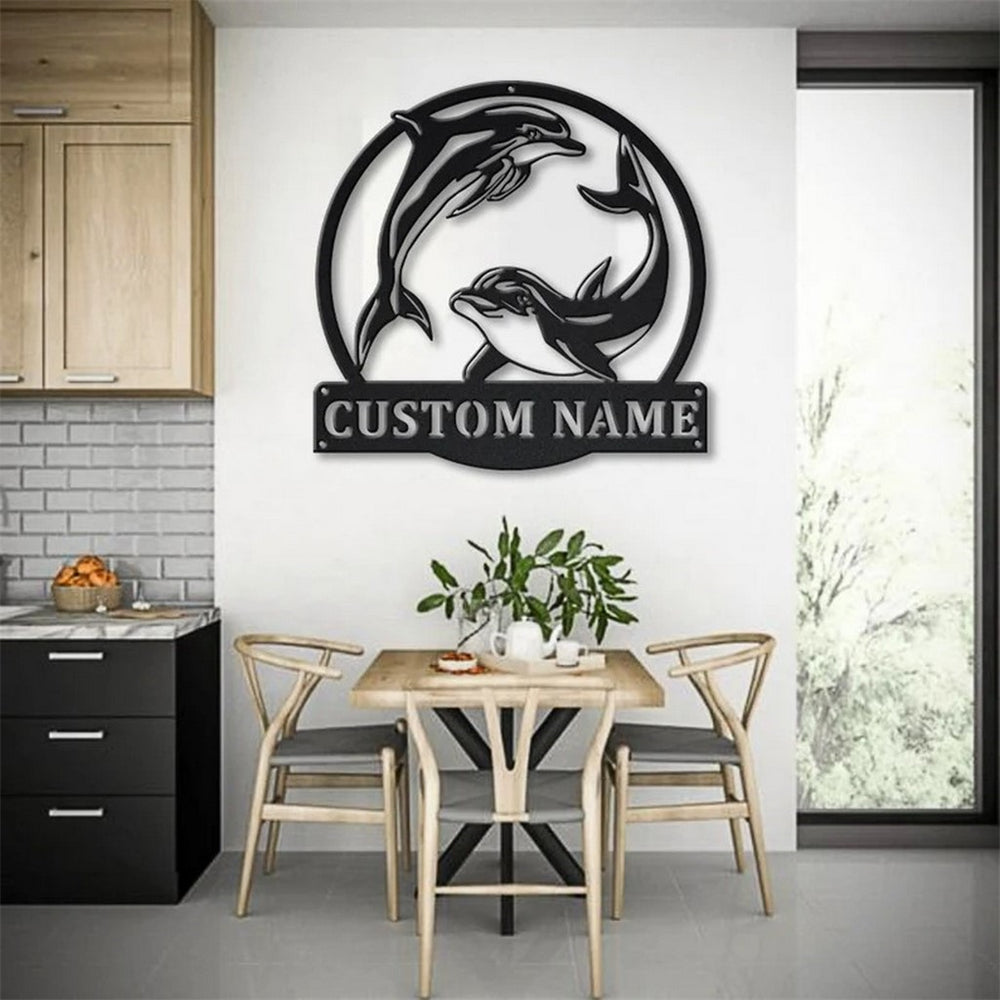 Pärchen Delfin Metall Kunst Personalisiert Metall Name Schild