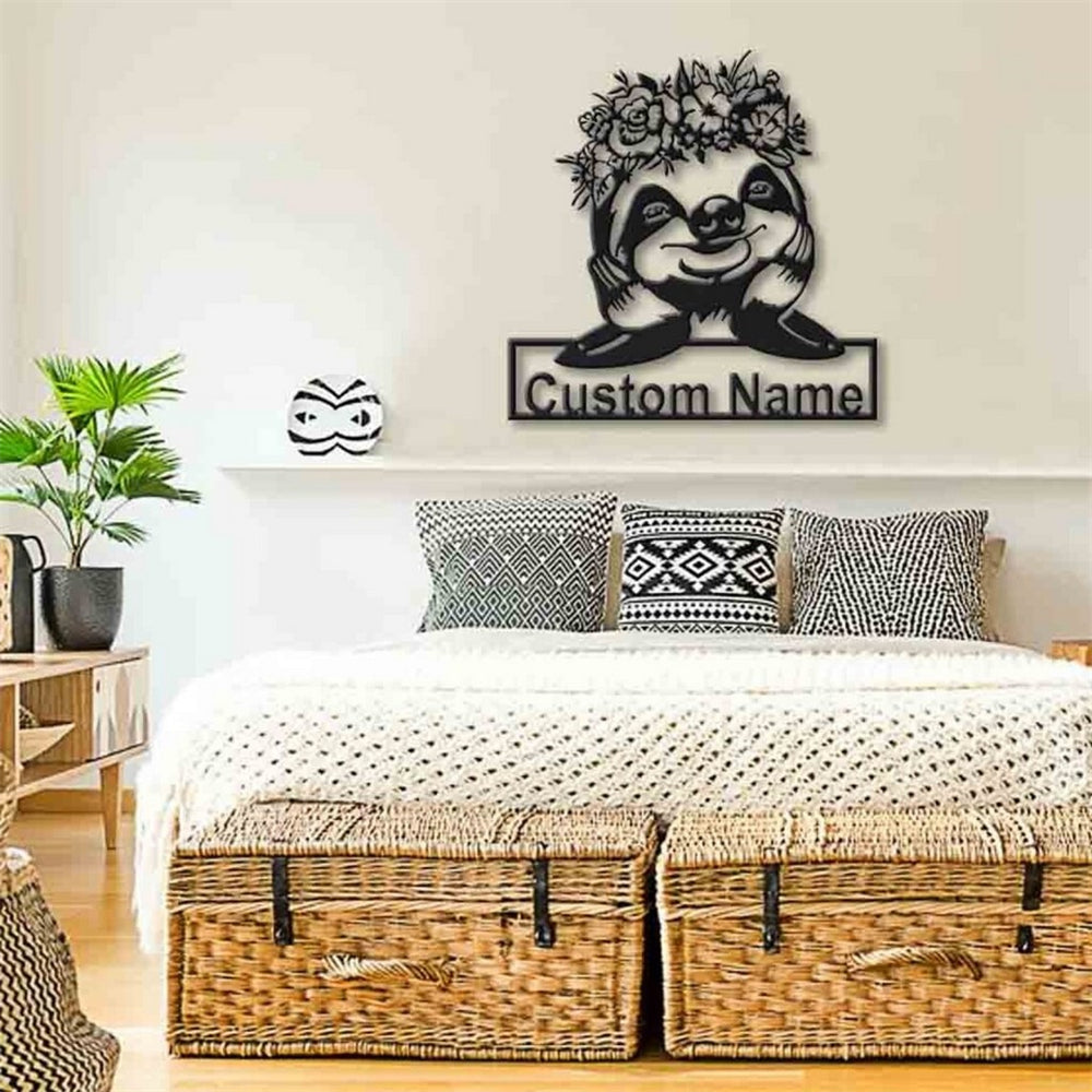 Blumen Faultier Metall Kunst Personalisiert Metall Name Schild