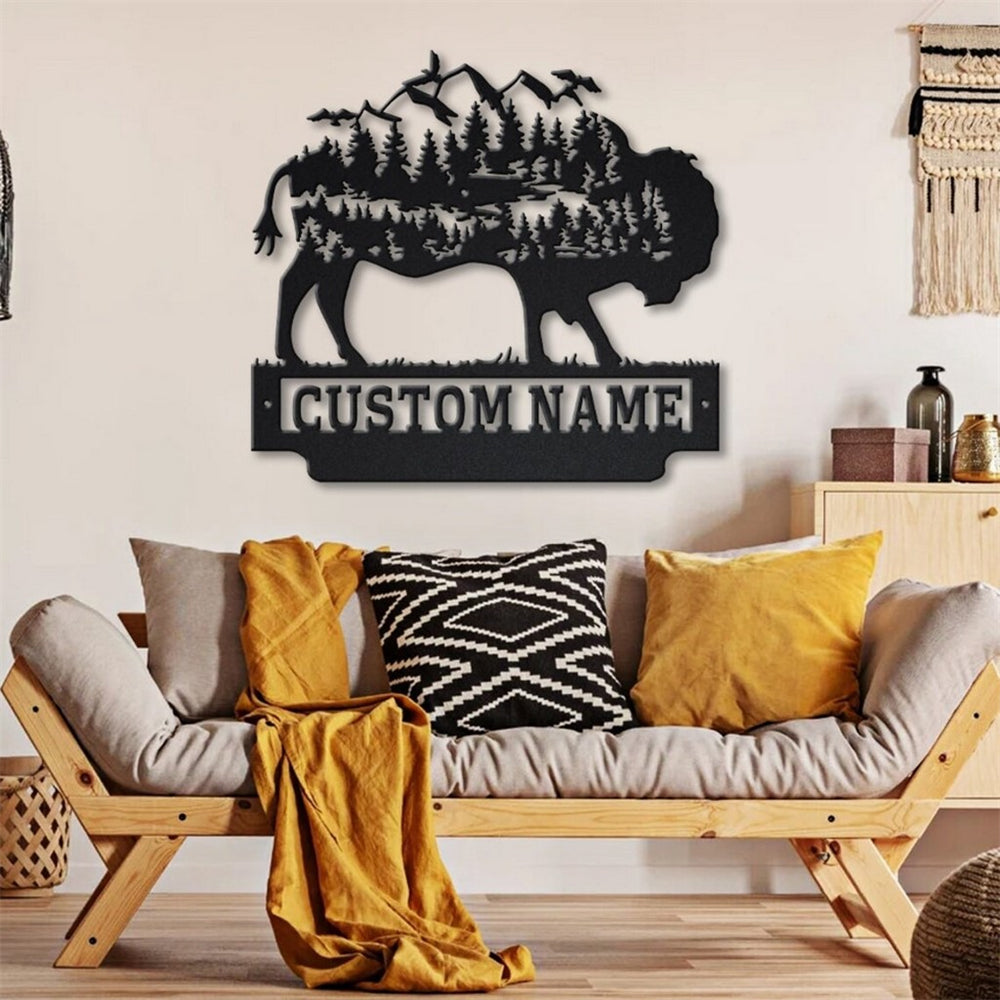 Wald Berg Bison Metall Kunst Personalisiert Metall Name Schild
