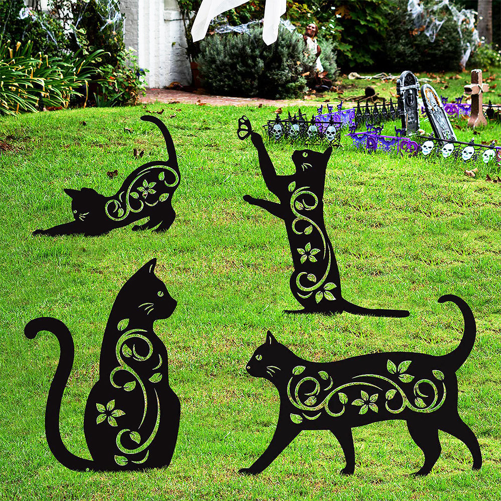 Schwarz Cat Animals 4 Pack Outdoor Metal Garden Markers