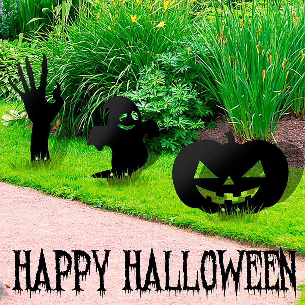 Halloween Pumpkin Geist Silhouette Outdoor Metal Garden Markers
