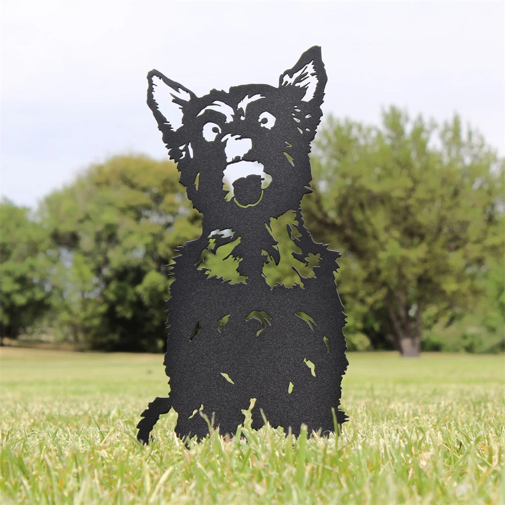 RANNYOZIO Hund Gartenstecker Aus Metall – 2er Set, Schwarz, 25x19,5 Cm, Rostgeschützt