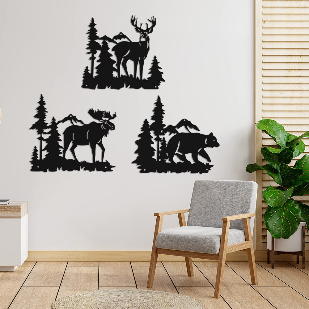 Wald Elch Bär Kamel Rotwild Metall Wanddekoration