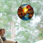 Bäume und Flüsse beim Sonnenaufgang Sonnenfänger Gemalte Fensterdekorationen Dekohänger für Fenster