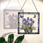 Blaue Iris und Schmetterling Sonnenfänger Gemalte Fensterdekorationen Dekohänger für Fenster