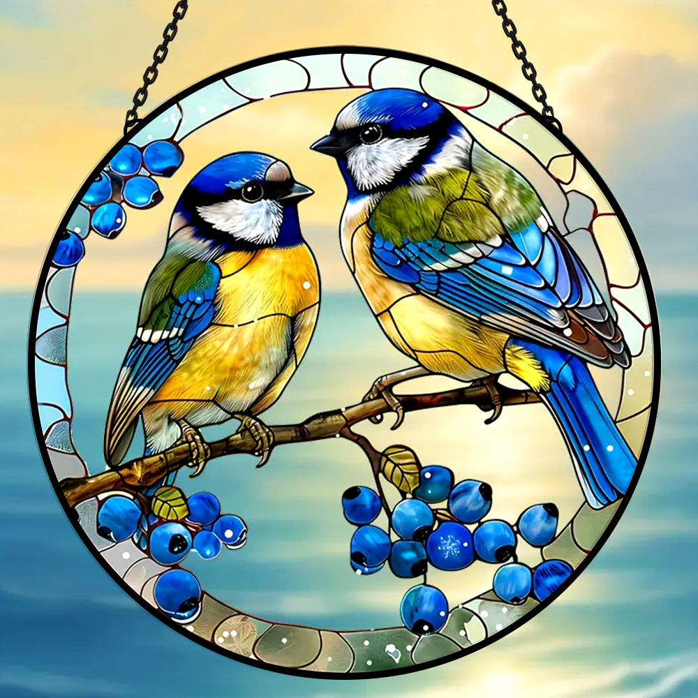 Kleeglee Buntglas-Fensterbehänge Vögel – Handgefertigter Sonnenfänger Mit 2 Kolibris, 27,9x12,9 Cm
