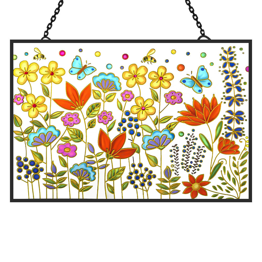 Blumen und Schmetterlinge Sonnenfänger Gemalte Fensterdekorationen Dekohänger für Fenster