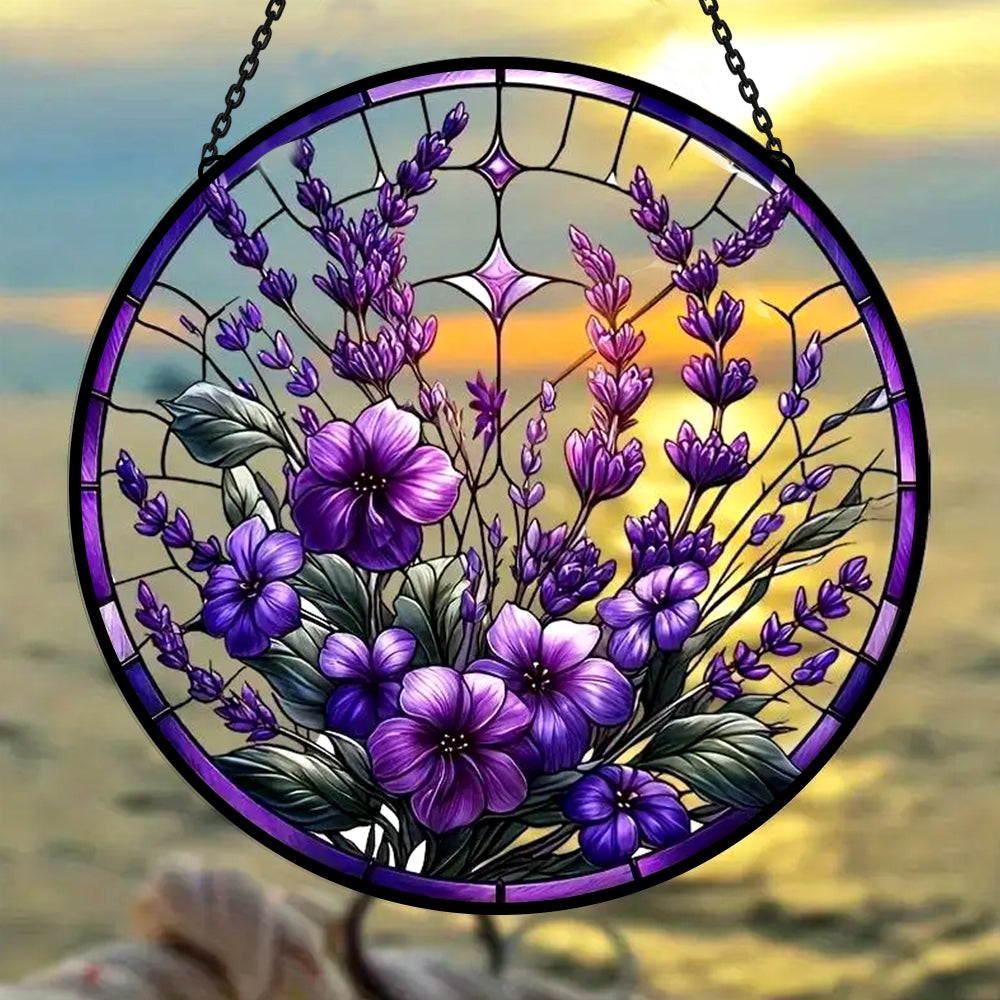 Elegante Bauhinia und Veilchen Sonnenfänger Gemalte Fensterdekorationen Dekohänger für Fenster