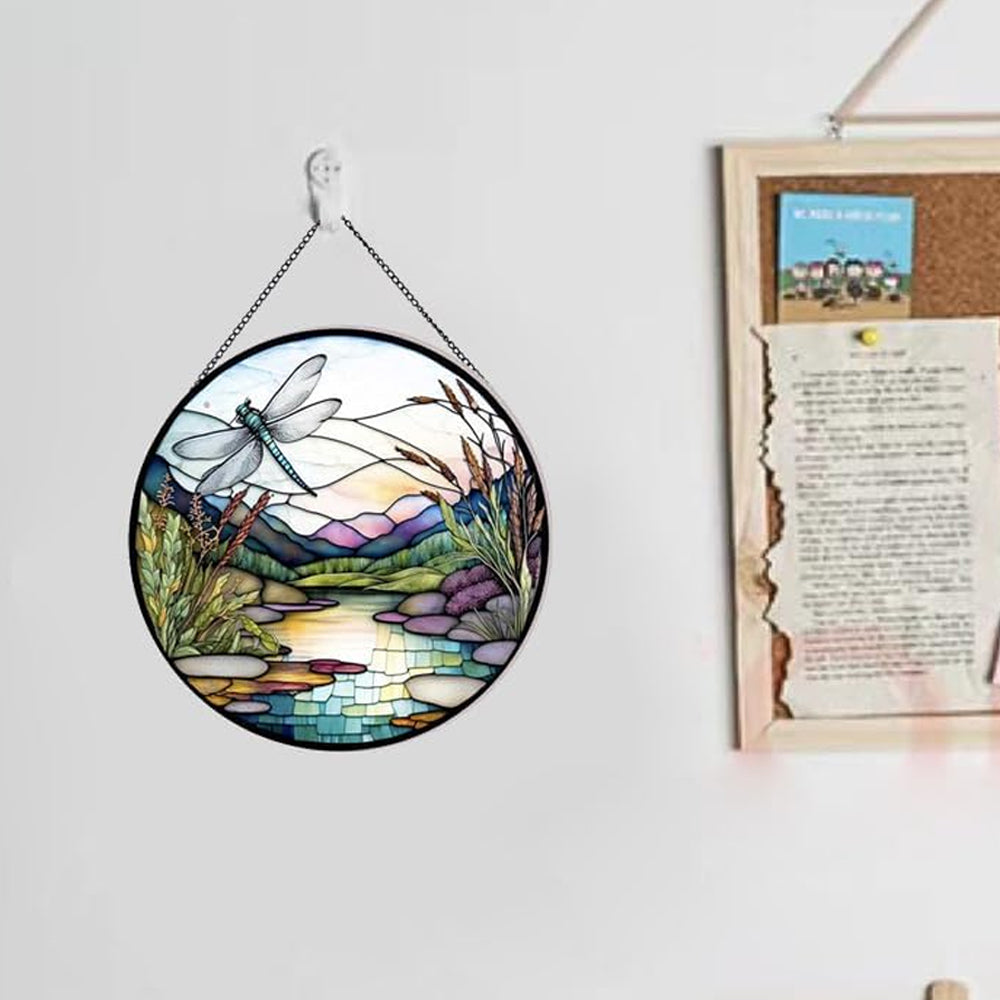 Fluss und Libelle Sonnenfänger Gemalte Fensterdekorationen Dekohänger für Fenster