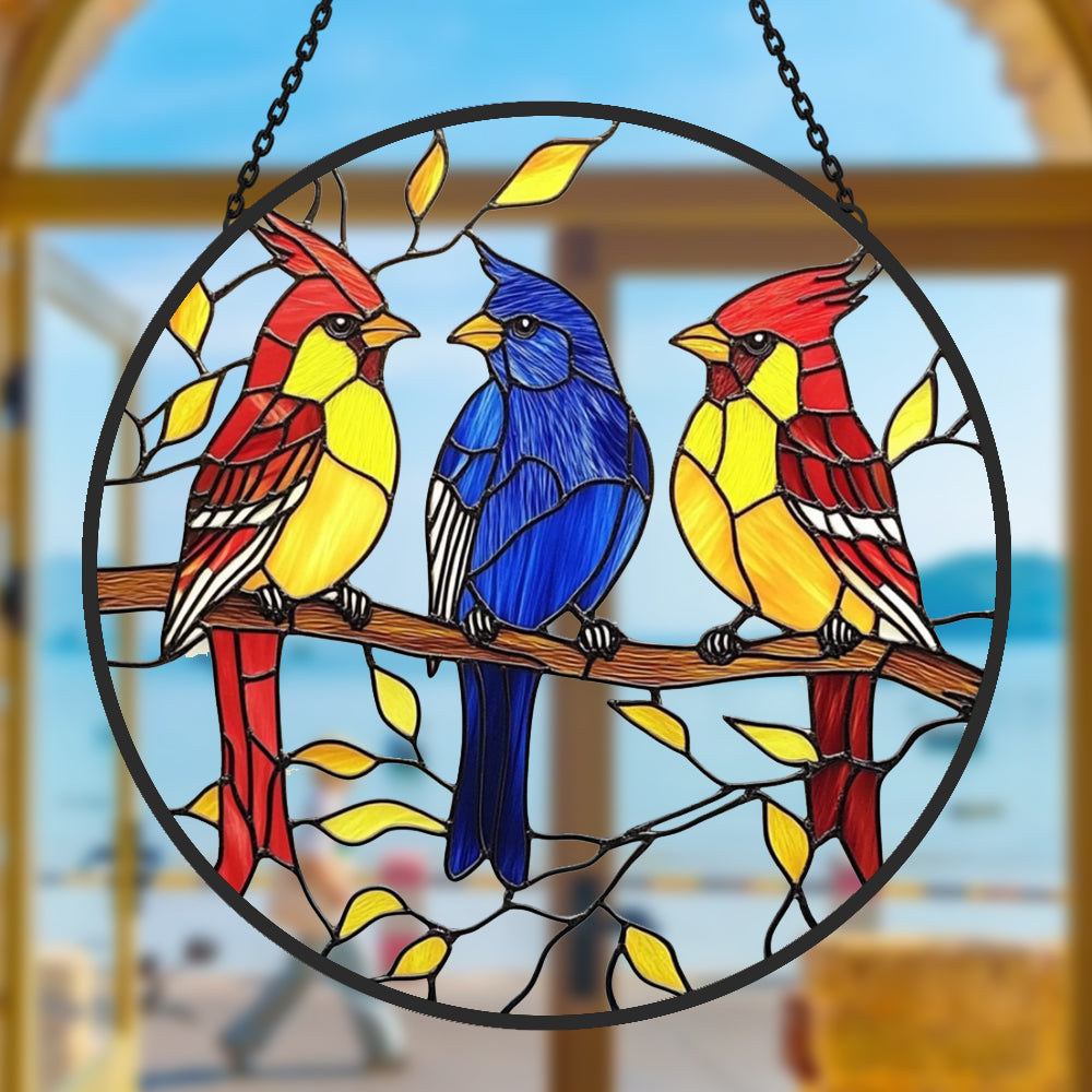 Kardinale im Frühling Sonnenfänger Gemalte Fensterdekorationen Dekohänger für Fenster