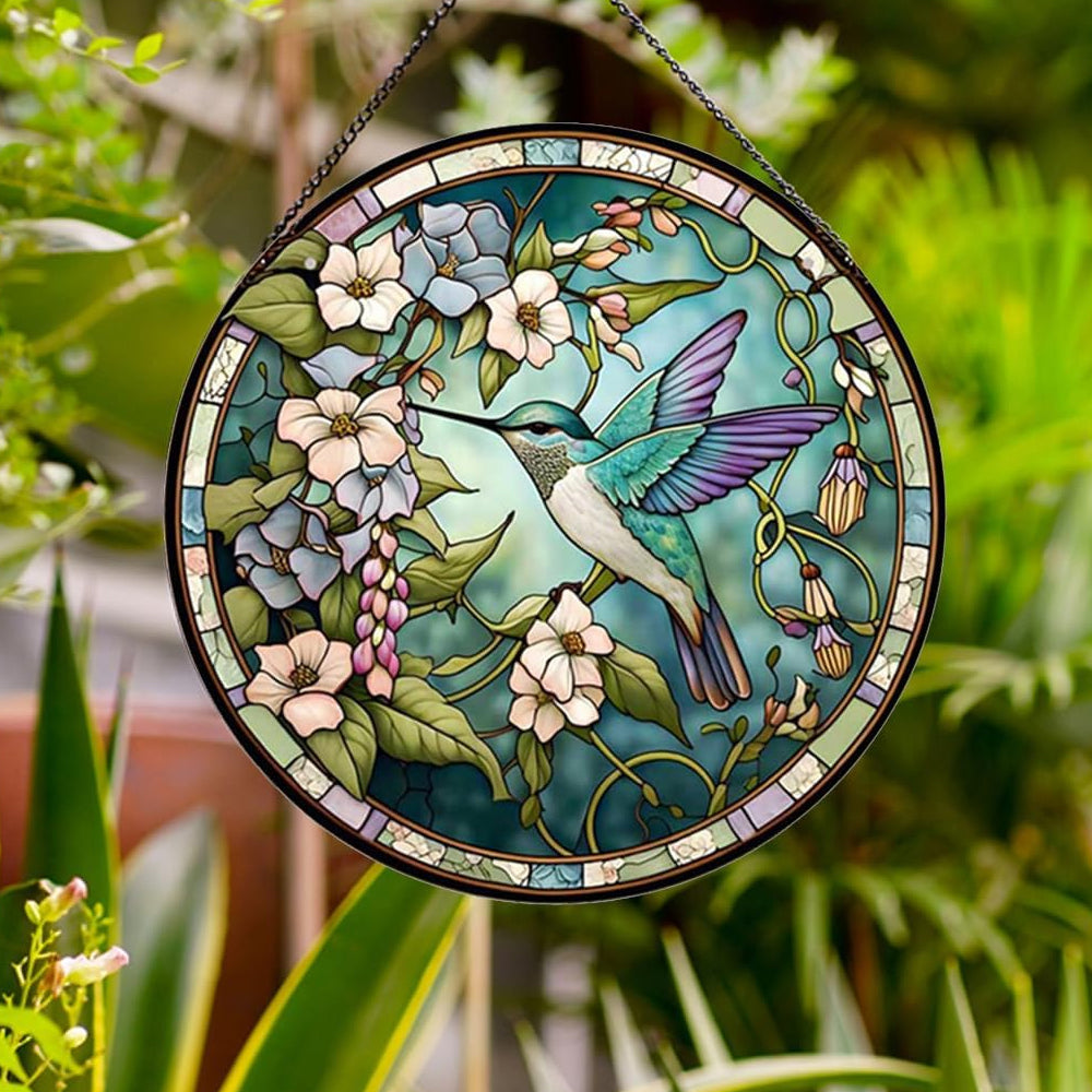 Kolibris und Blumen Sonnenfänger Gemalte Fensterdekorationen Dekohänger für Fenster