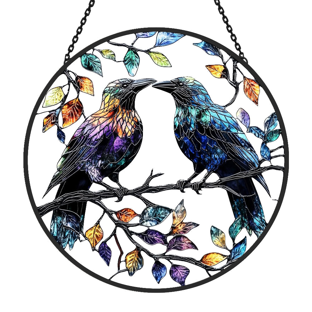 Krähe Sonnenfänger Gemalte Fensterdekorationen Dekohänger für Fenster