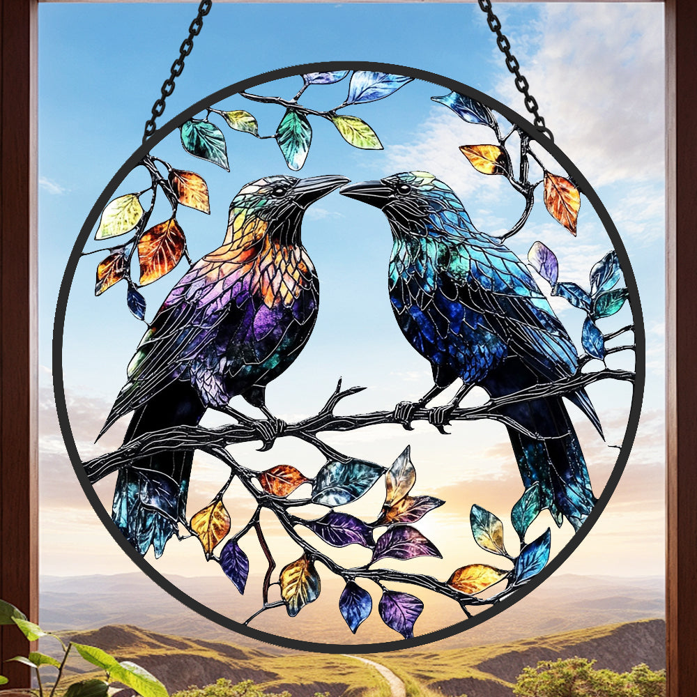 Krähe Sonnenfänger Gemalte Fensterdekorationen Dekohänger für Fenster