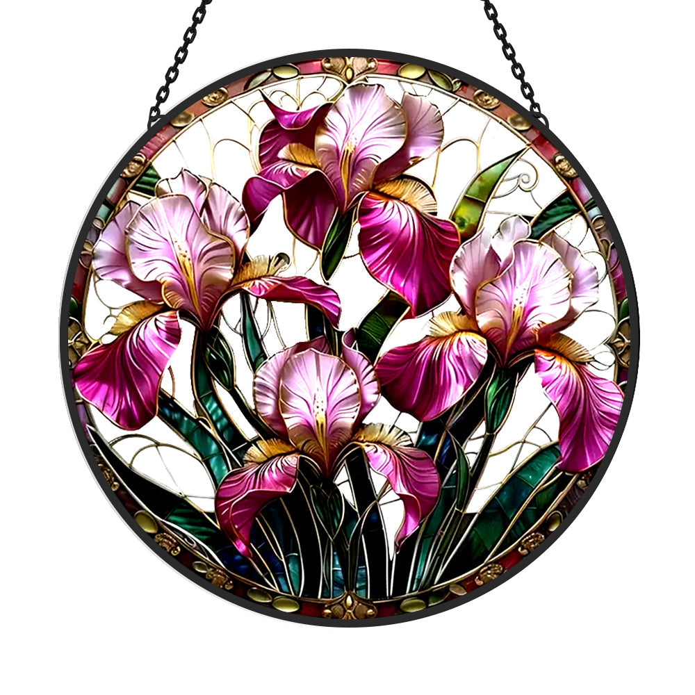 Leuchtend violette Iris Sonnenfänger Gemalte Fensterdekorationen Dekohänger für Fenster