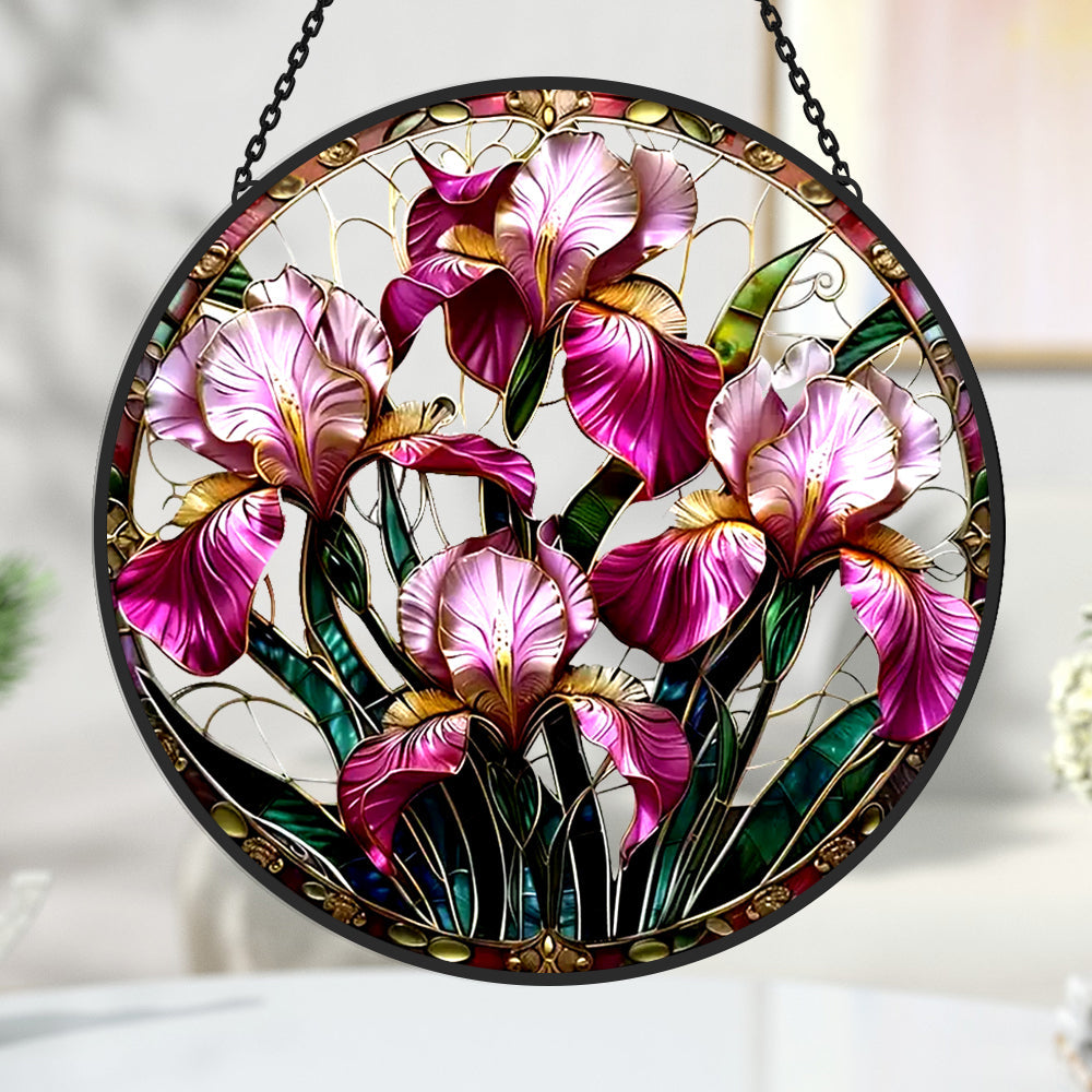 Leuchtend violette Iris Sonnenfänger Gemalte Fensterdekorationen Dekohänger für Fenster