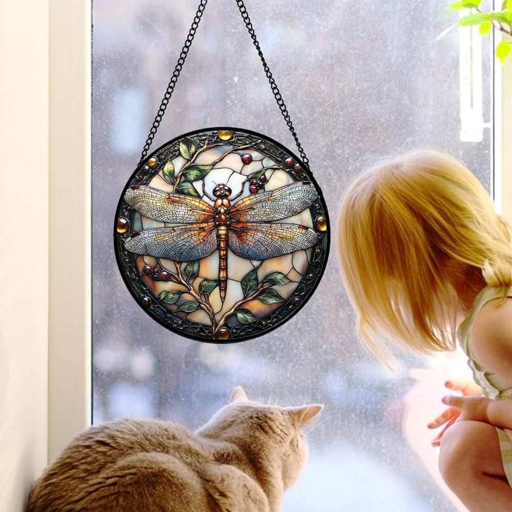 Libelle und Pflanze Sonnenfänger Gemalte Fensterdekorationen Dekohänger für Fenster