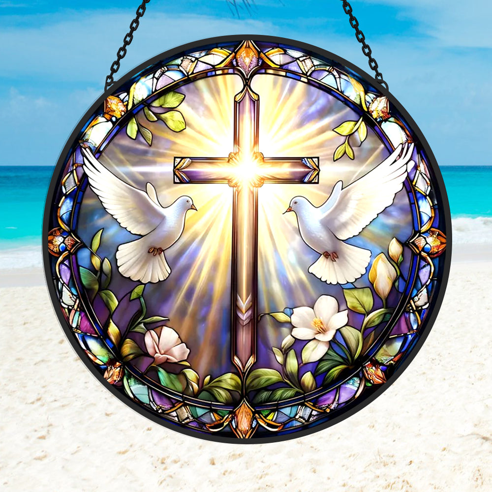 Osterkreuz Sonnenfänger Gemalte Fensterdekorationen Dekohänger für Fenster