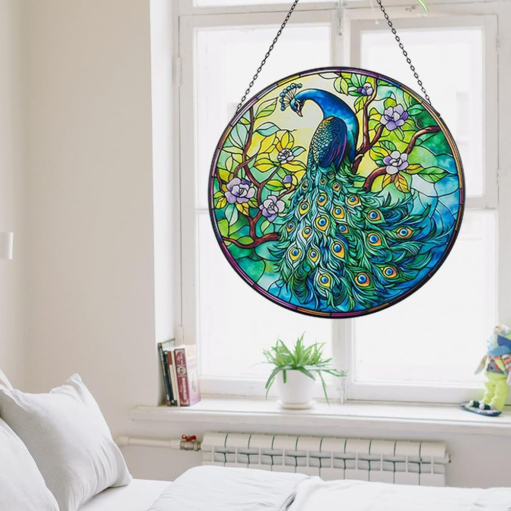 Pfau Sonnenfänger Gemalte Fensterdekorationen Dekohänger für Fenster