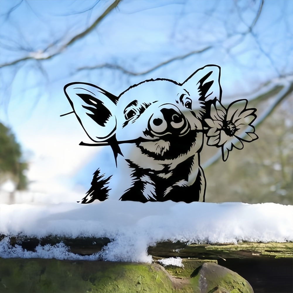 Suckling Pig and Flower Farm Peeping Animal Outdoor Metal Garden Art