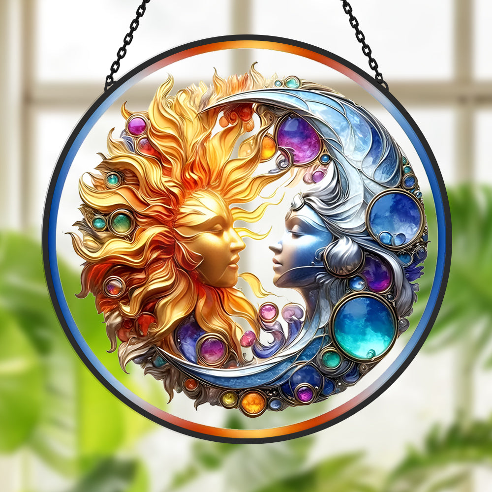 Sonne und Mond Sonnenfänger Gemalte Fensterdekorationen Fenster-hängendes Dekor