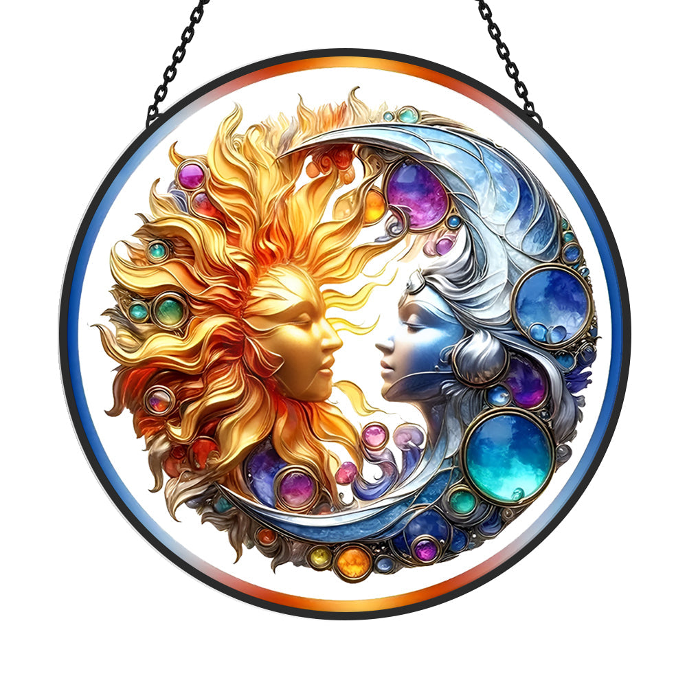 Sonne und Mond Sonnenfänger Gemalte Fensterdekorationen Fenster-hängendes Dekor