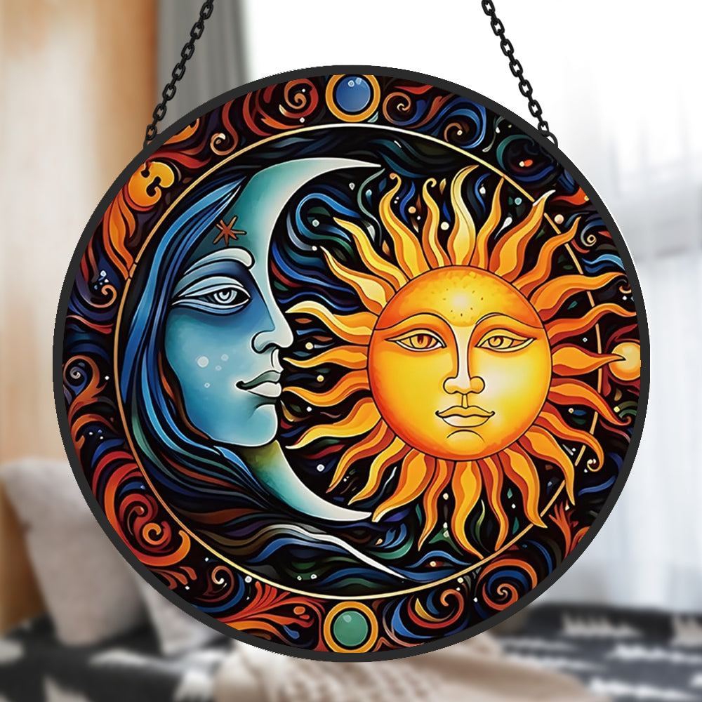 Sonne und Mond Sonnenfänger Gemalte Fensterdekorationen hängendes Fensterdekor