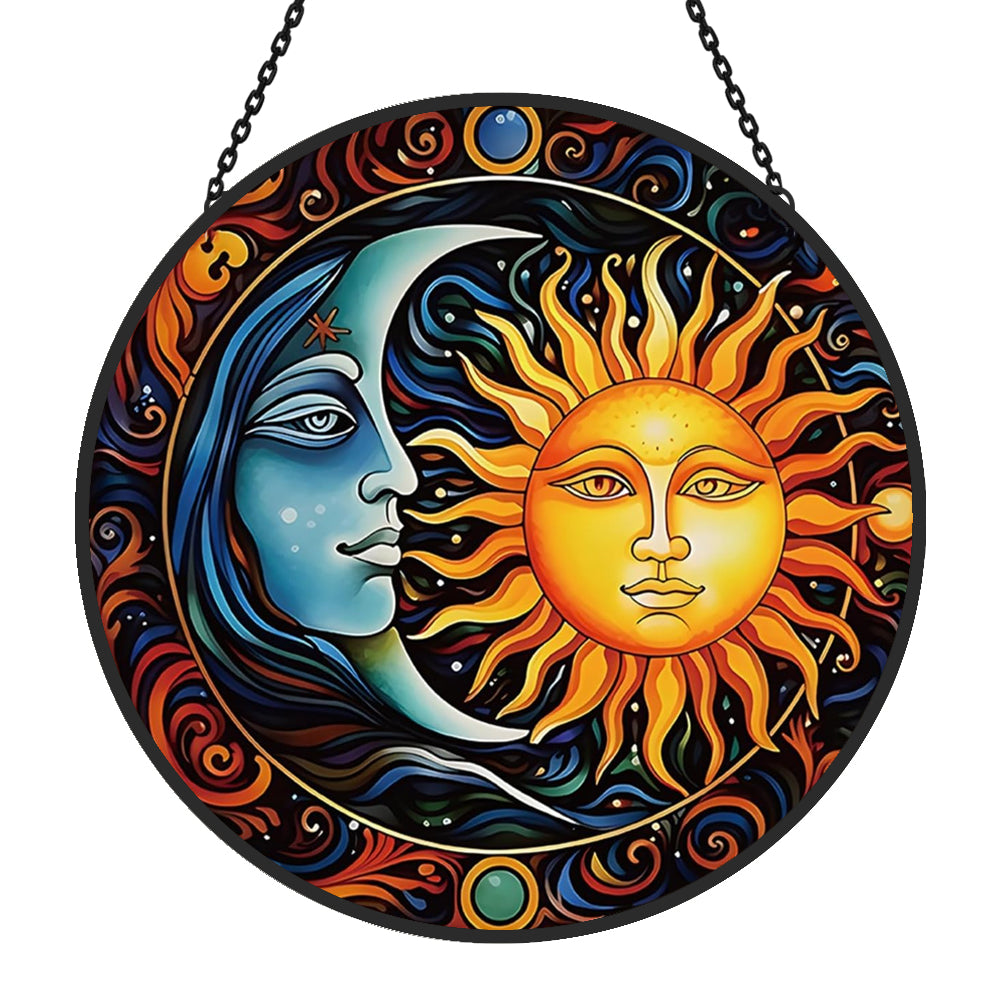 Sonne und Mond Sonnenfänger Gemalte Fensterdekorationen hängendes Fensterdekor
