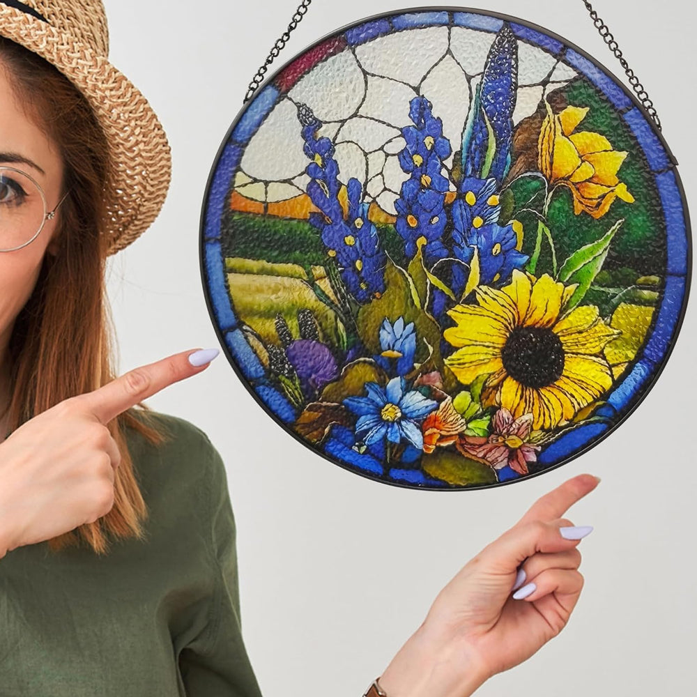 Sonnenblumen und Lavendel Sonnenfänger Gemalte Fensterdekorationen Dekohänger für Fenster