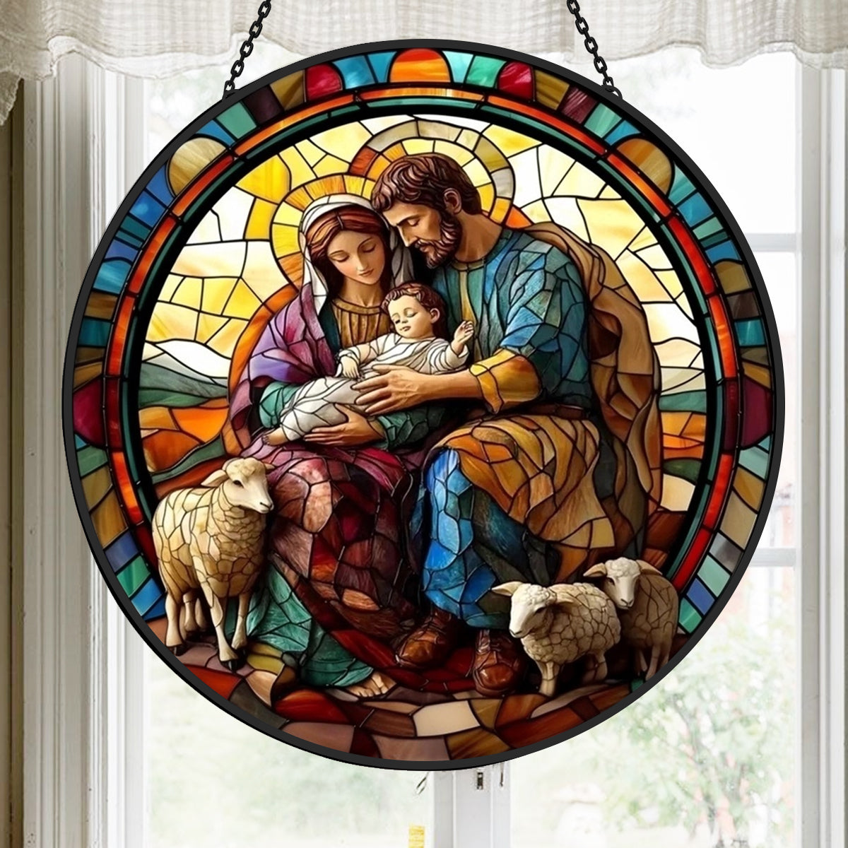 Weihnachtskrippe Sonnenfänger Gemalte Fensterdekorationen Dekohänger für Fenster