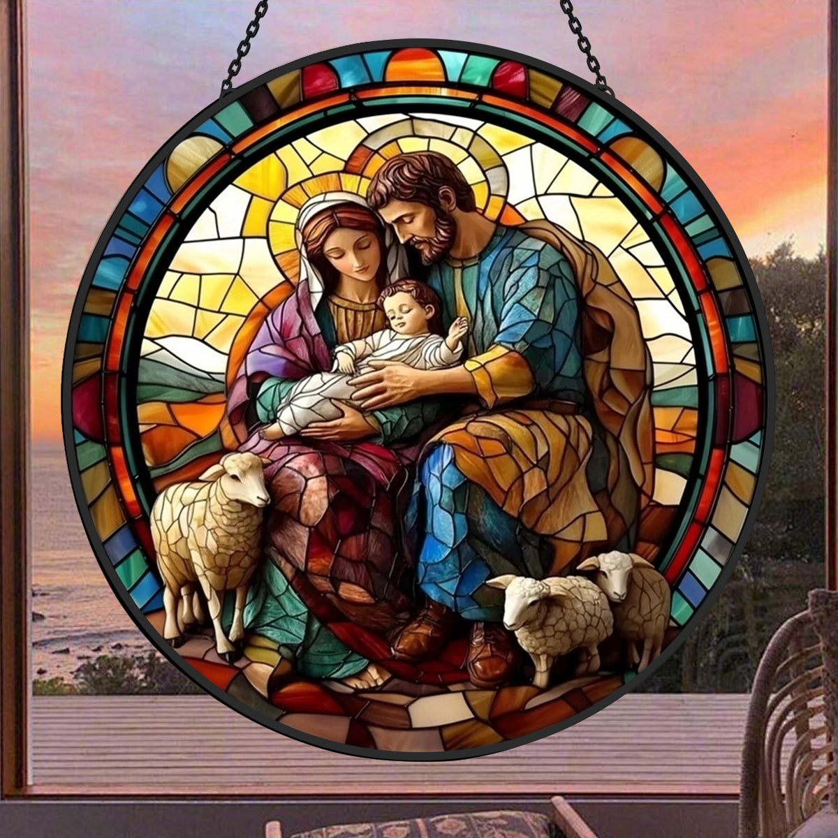 Weihnachtskrippe Sonnenfänger Gemalte Fensterdekorationen Dekohänger für Fenster