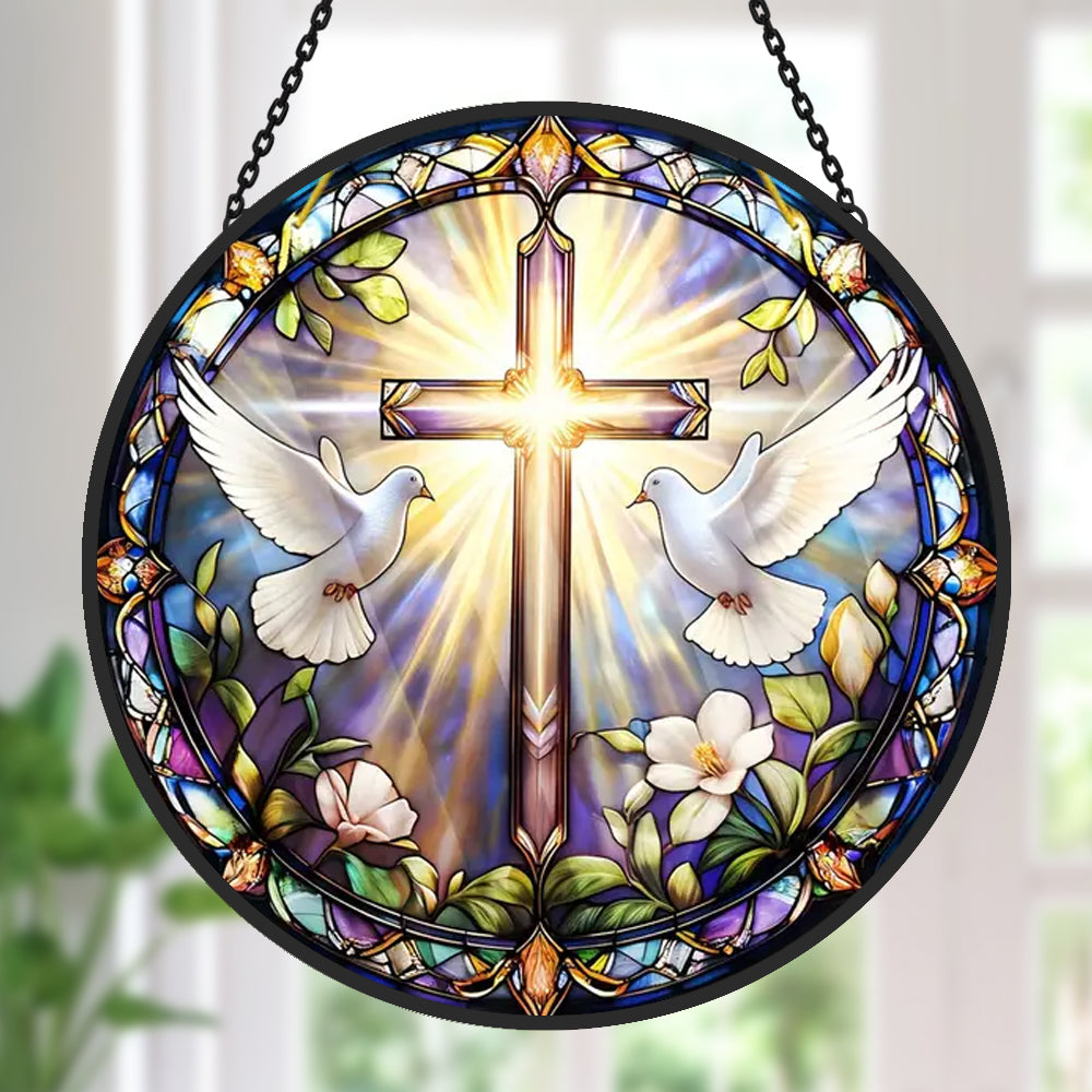 Christus Jesus Buntglas-Sonnenfänger | Handbemalt, Echte Glas-Dekoration | Für Fenster, Garten, Feiertage