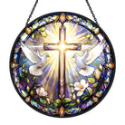 Weiße Taube und Kreuz Sonnenfänger Gemalte Fensterdekorationen Dekohänger für Fenster