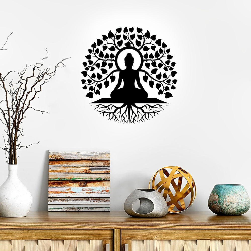 Buddha Lebensbaum Yoga Meditation Metall Wandkunst