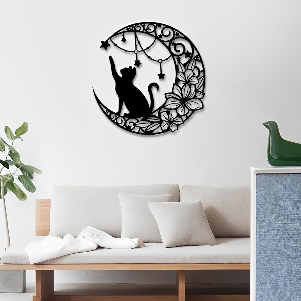 Katze Mond und Blumen Metall Wandkunst