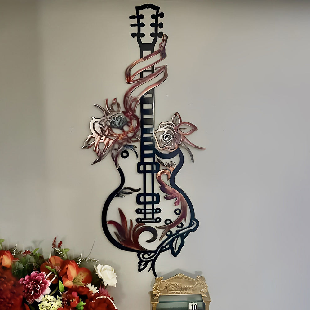 Abstrakte Blumen Gitarre Metall Wandkunst