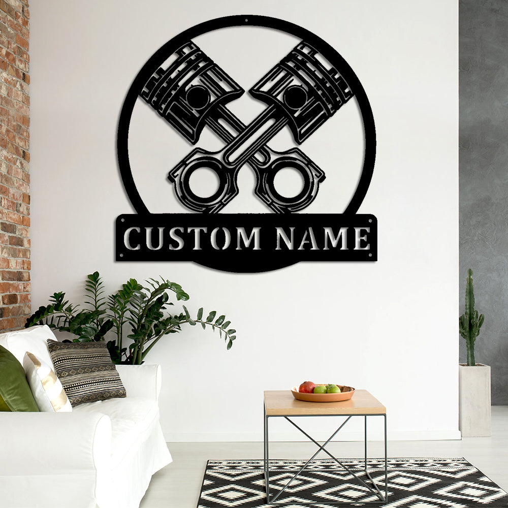 Motor Kolben Metall Wandkunst Individuell Name Metall Schild