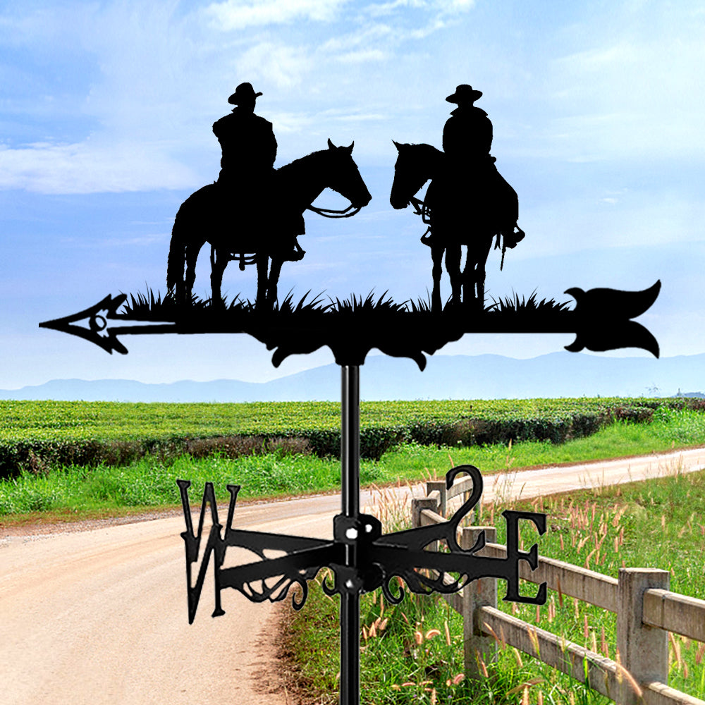 2-Personen Western Cowboy Edelstahl Wetterfahne