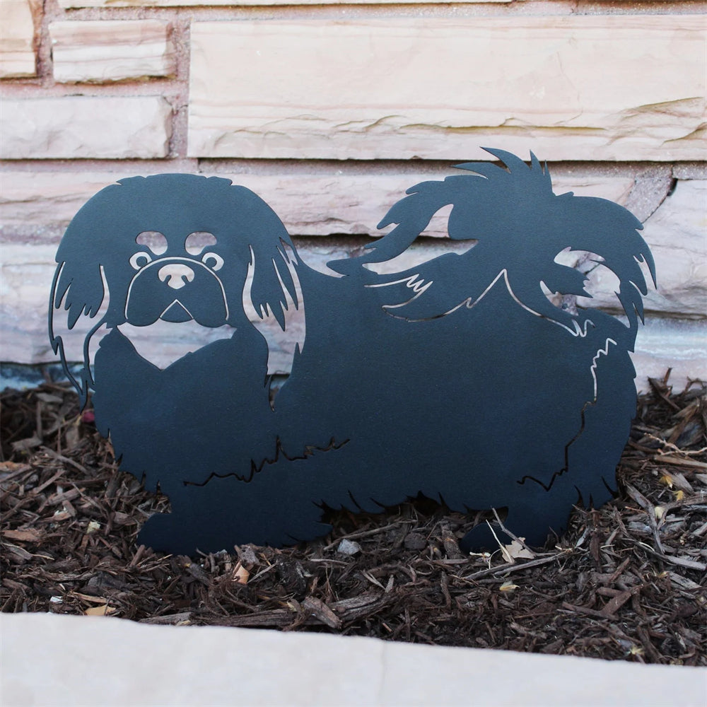 Pekingese Corten Steel Dog Silhouette