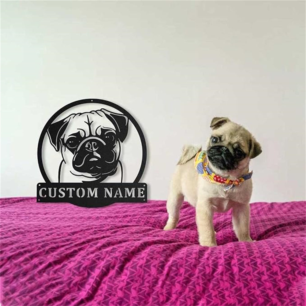 Personalisiert Mops Hund Monogramm Metall Schild Kunst