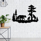 Schwarzer Bär Familie und Baum Muster Metall Wanddekoration