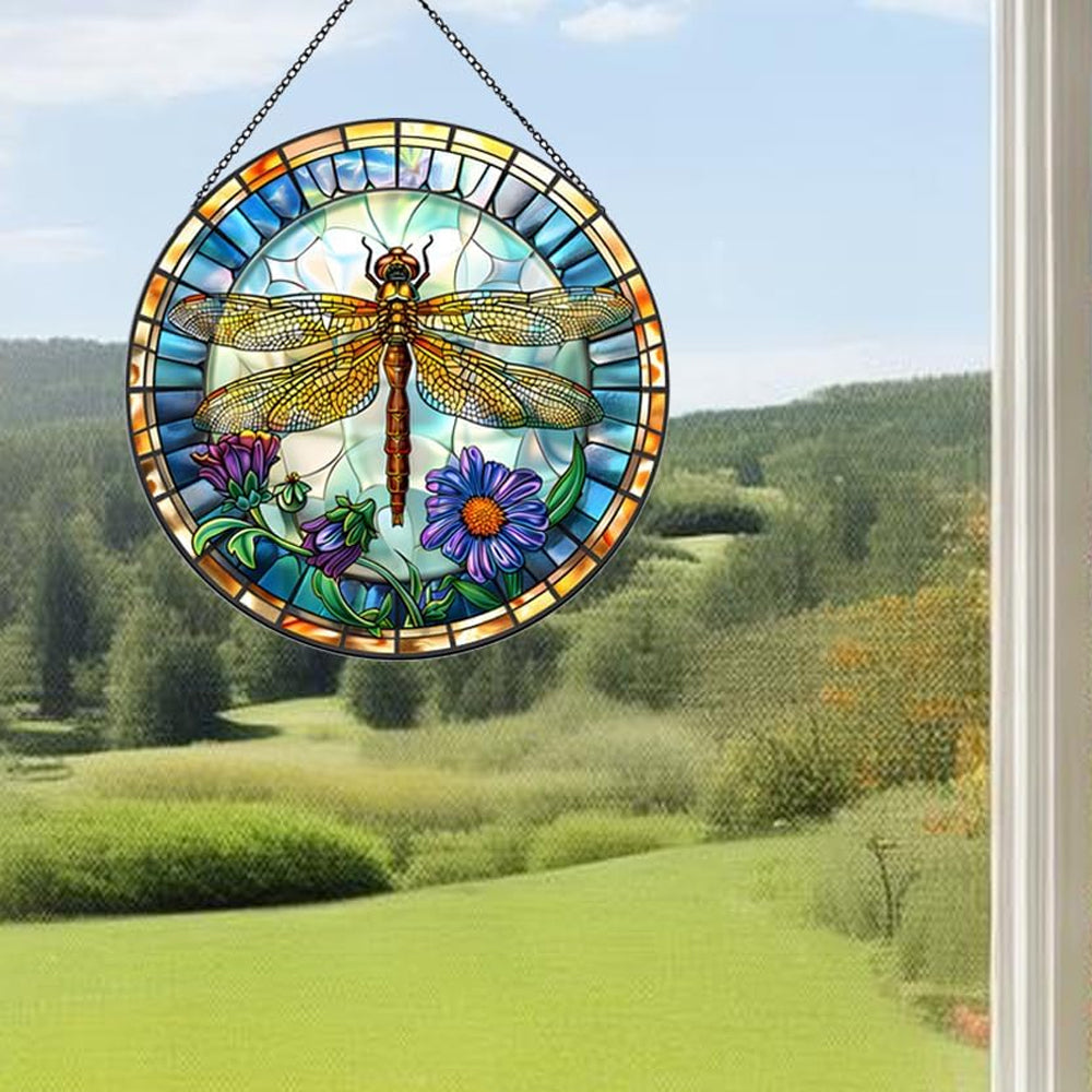 Blumen und Libelle Sonnenfänger Gemalte Fensterdekorationen Dekohänger für Fenster