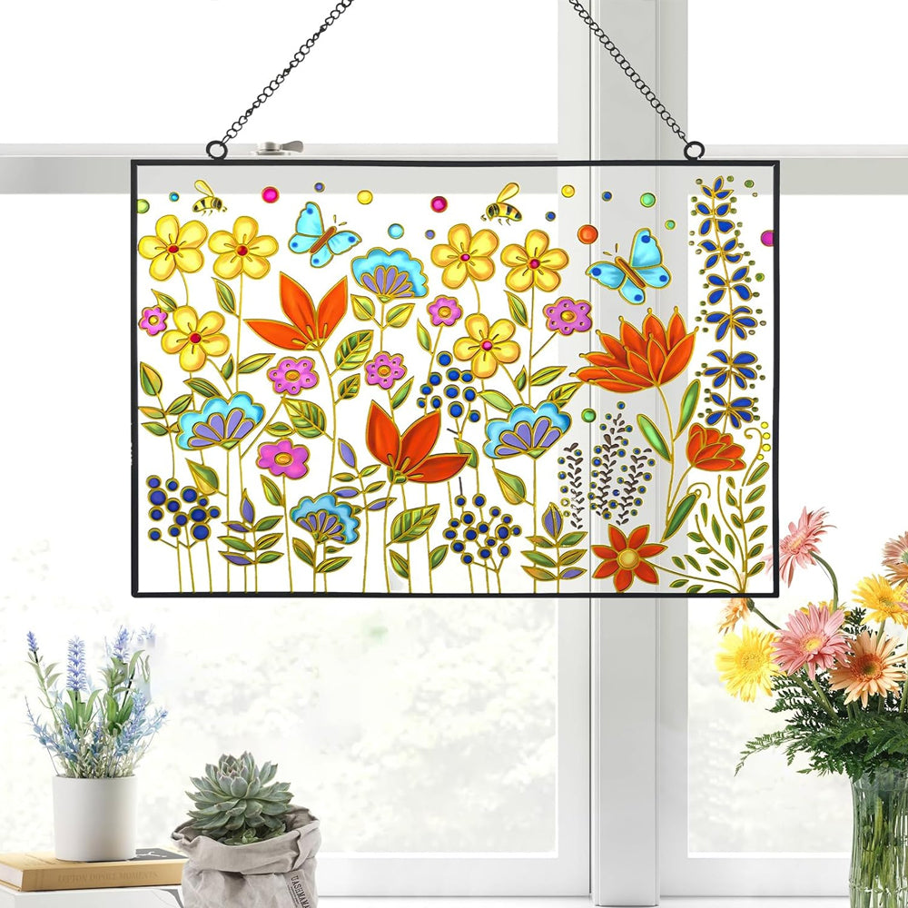 Blumen und Schmetterlinge Sonnenfänger Gemalte Fensterdekorationen Dekohänger für Fenster