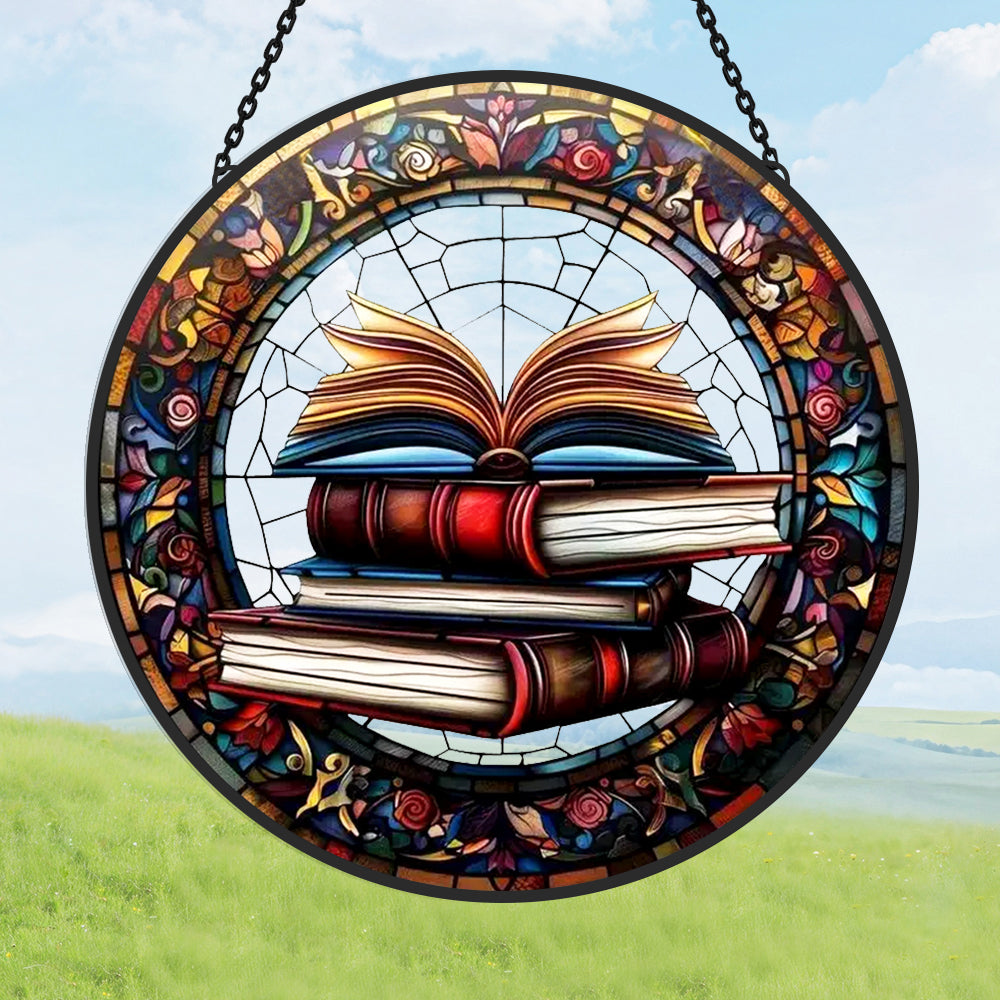 Bücherstapel Sonnenfänger Gemalte Fensterdekorationen hängendes Fensterdekor