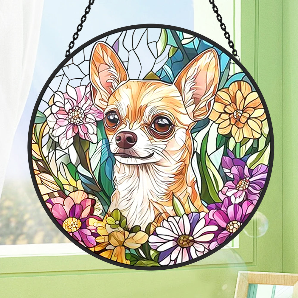 Chihuahua Sonnenfänger Gemalte Fensterdekorationen Dekohänger für Fenster