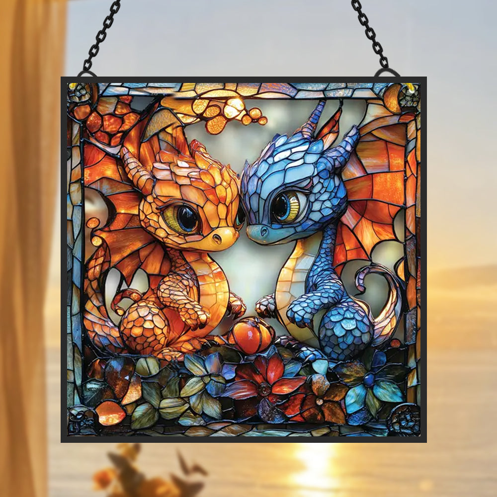 Der Drache aus Eis und Feuer Sonnenfänger Gemalte Fensterdekorationen hängendes Fensterdekor