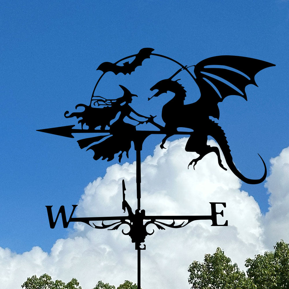 Hexe und Drache Edelstahl Wetterfahne