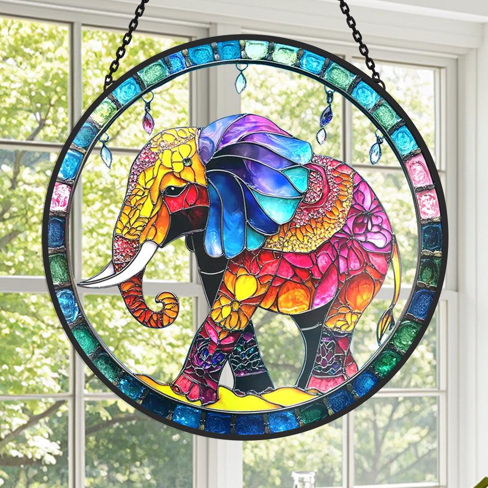 Elefant Sonnenfänger Gemalte Fensterdekorationen Dekohänger für Fenster