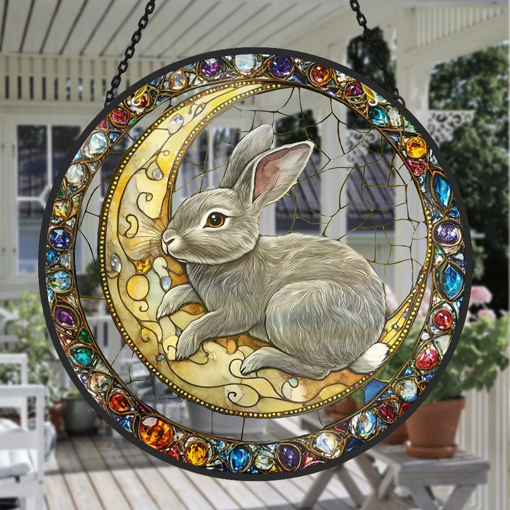 Hase und Mond Sonnenfänger Gemalte Fensterdekorationen Dekohänger für Fenster